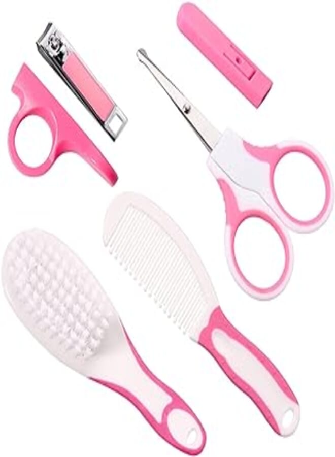 6 Pcs Baby Care Kit Newborn Baby Care Kit Baby Nail Care Kit Complete Baby Nail Care Kit Baby Hair Care Kit Safe and Healthy Baby Health Care (Pink)