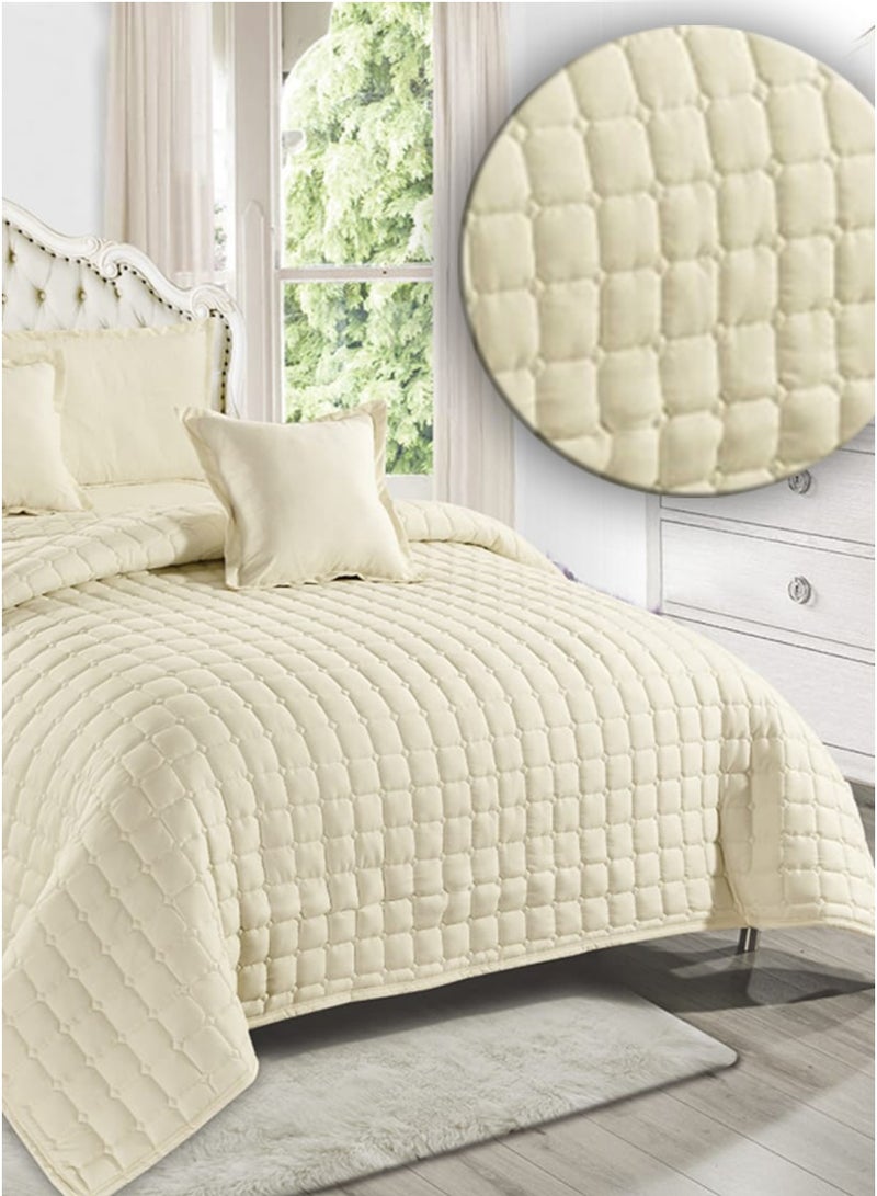 Moon Plain Quilted Compressed Bedspread Set with Elegant Square Design – 4 Pieces – Comforter 170×220 cm – Deep Fitted Sheet 120×200+35 cm with Pillowcase & Decorative Cushion Cover - Image 3