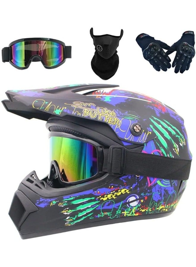 Kuqibao 4-Piece Full Face Racing Motorcycle Helmet Kit Protective Gear Motorcycle Helmets Street Bike Racing Moto Helmet Cartoon Car Helmet Electric Car Helmet Suitable For Young Boys And Girls ﻿ - Image 1