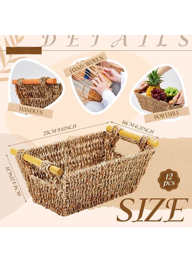 Marsui 12 Pcs Small Wicker Baskets for Gifts Empty Hand Woven Seagrass Rattan Towel Baskets for Bathroom Bin Organizer Shelf Pantry Baskets for Gifts Storage Towel Kitchen Toilet Living Room (Brown) - Image 3