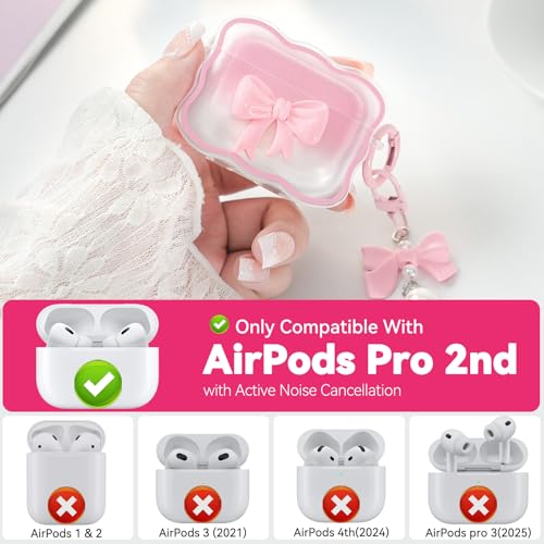 Wowwat for AirPods Pro 2nd/1st Generation Cover,Cute 3D Bow Pattern Design AirPods Pro 2 Case,Clear Soft TPU iPod Pro Case with Butterfly Keychain and Cleaner Kit for Women Girls AirPod Pro Case-Pink - Image 4