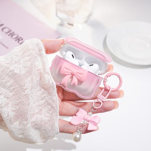 Wowwat for AirPods Pro 2nd/1st Generation Cover,Cute 3D Bow Pattern Design AirPods Pro 2 Case,Clear Soft TPU iPod Pro Case with Butterfly Keychain and Cleaner Kit for Women Girls AirPod Pro Case-Pink - Image 5