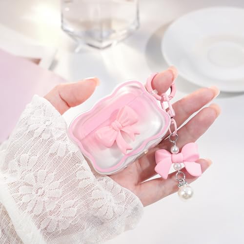 Wowwat for AirPods Pro 2nd/1st Generation Cover,Cute 3D Bow Pattern Design AirPods Pro 2 Case,Clear Soft TPU iPod Pro Case with Butterfly Keychain and Cleaner Kit for Women Girls AirPod Pro Case-Pink - Image 2