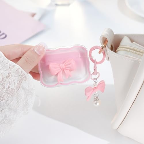 Wowwat for AirPods Pro 2nd/1st Generation Cover,Cute 3D Bow Pattern Design AirPods Pro 2 Case,Clear Soft TPU iPod Pro Case with Butterfly Keychain and Cleaner Kit for Women Girls AirPod Pro Case-Pink - Image 3