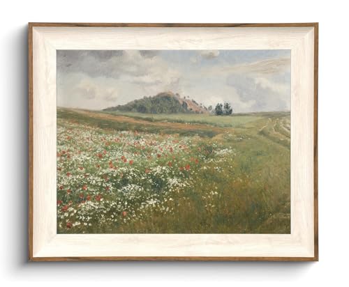 KISSFOX Framed Wall Art Vintage Wall Decor Wildflowers Canvas Art Landscape Pictures Floral Paintings Spring Scenery Artwork Impressionist Prints For Living Room Bedroom Kitchen - Image 1