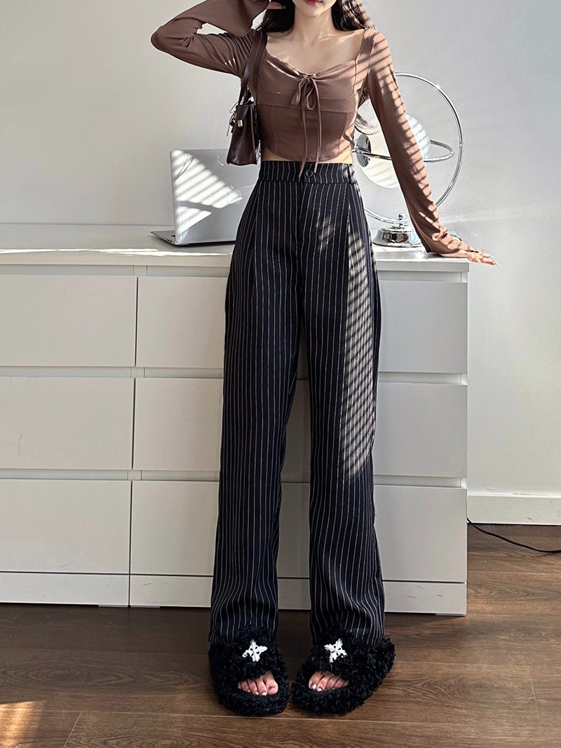 Fashion Casual Striped Suit Pants Straight 2023 New High Waist Wide Leg Pants Loose Mop Pants - Image 1