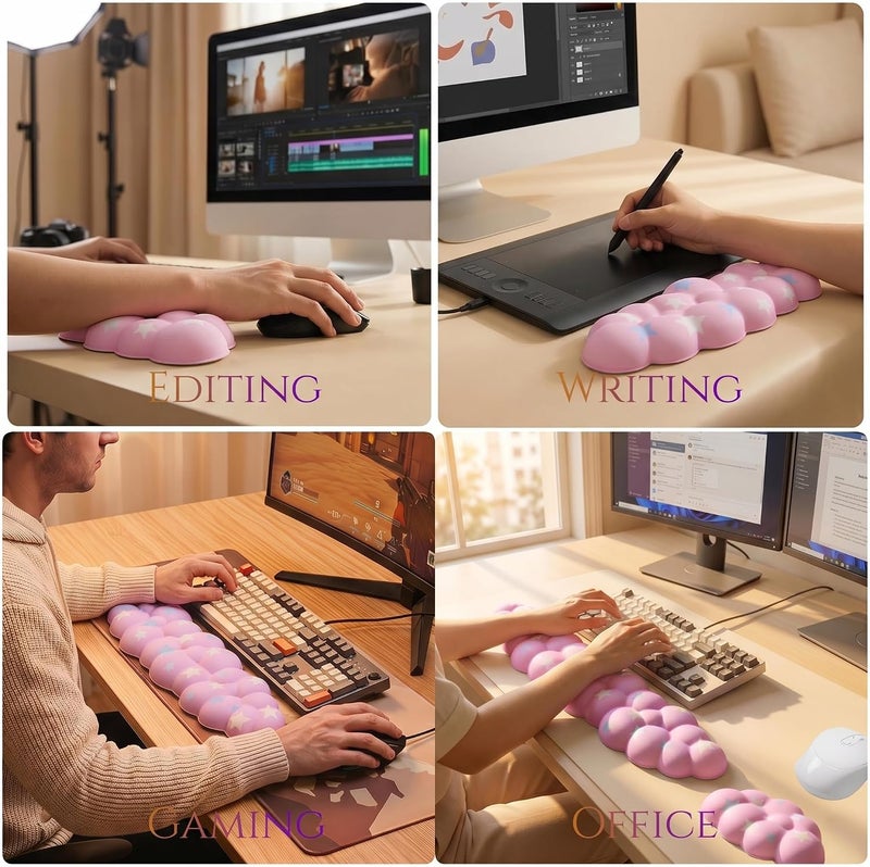 LJYZMD Cloud Wrist Rest Set for Keyboard and Mouse, Includes Cute Coaster, with Computers and Laptops (Pink Colorful Star Set) - Image 4