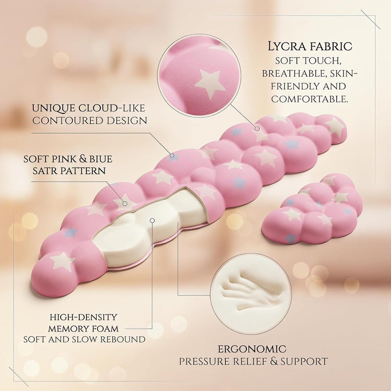 LJYZMD Cloud Wrist Rest Set for Keyboard and Mouse, Includes Cute Coaster, with Computers and Laptops (Pink Colorful Star Set) - Image 5