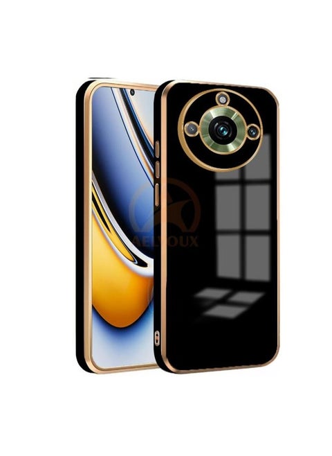 For Realme 11 Pro/11 Pro Plus Silicone Back Case, 6D Chrome Shiny TPU with Gold Frames and Flexible Compatible with Realme 11 Pro/11 Pro Plus (6.7’’) (Black)