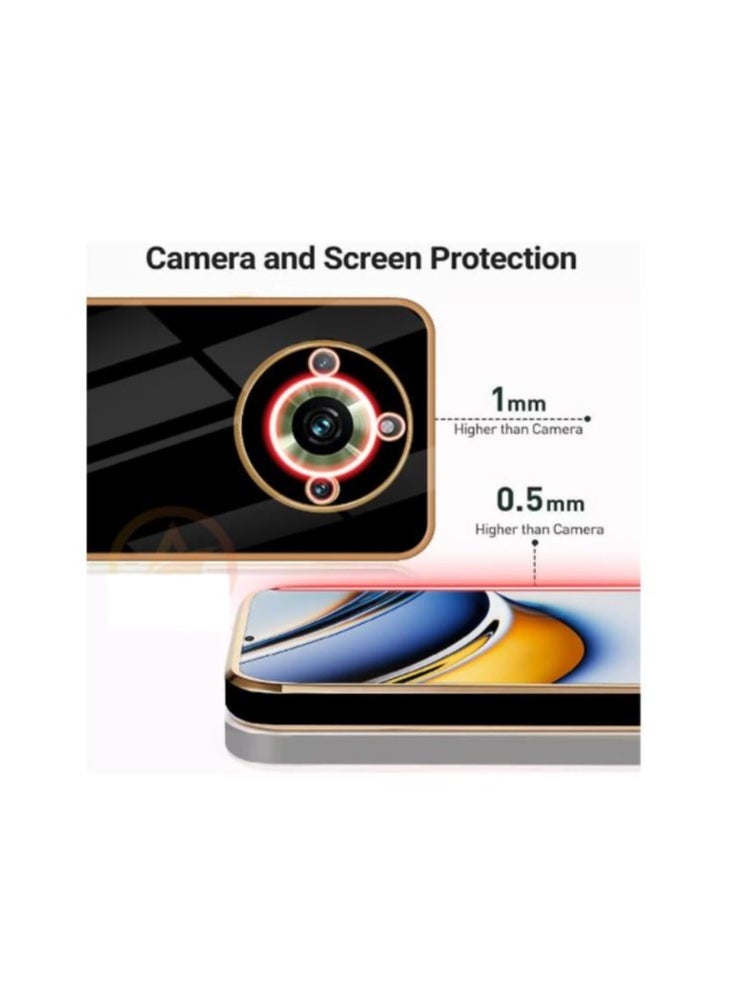 For Realme 11 Pro/11 Pro Plus Silicone Back Case, 6D Chrome Shiny TPU with Gold Frames and Flexible Compatible with Realme 11 Pro/11 Pro Plus (6.7’’) (Black)