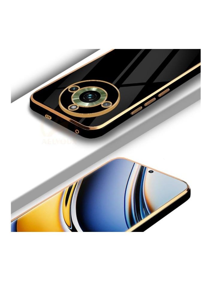 For Realme 11 Pro/11 Pro Plus Silicone Back Case, 6D Chrome Shiny TPU with Gold Frames and Flexible Compatible with Realme 11 Pro/11 Pro Plus (6.7’’) (Black)