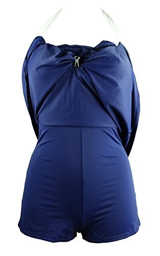 COCOSHIP Navy Blue & Red White Striped Vintage Sailor Pin Up Swimsuit One Piece Skirtini Cover Up Swimdress XXL(US14) - Image 4