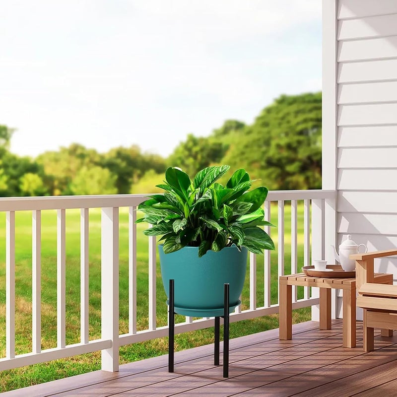 UOUZ 12/10/9 Large Modern Plant Pots, Plastic Planters with Drainage Holes and Saucers for Indoor Outdoor Plants Flowers, Malachite Green - Image 5