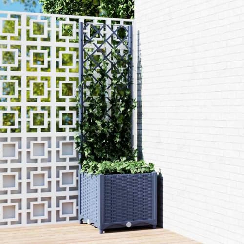 vidaXL vidaXL Garden Planter with Trellis Blue Grey 157x157x535 PP Modern Planter for Your Garden and Terrace Durable Outdoor Pot Perfect Patio Decor - Image 3