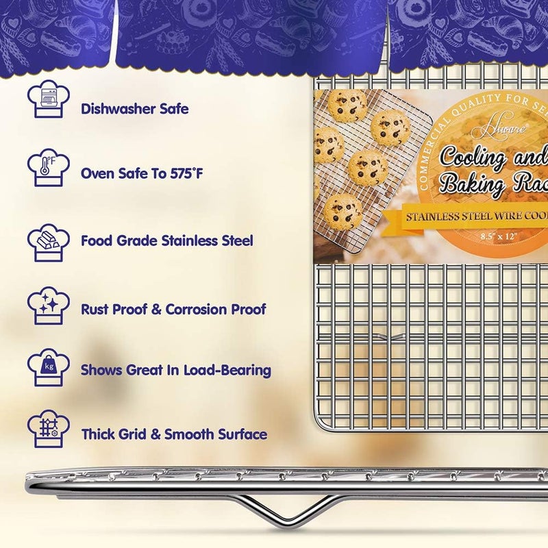 Hiware 2-Pack Cooling Racks for Baking - 8.5" x 12" - Quarter Size - Stainless Steel Wire Cookie Rack Fits Quarter Sheet Pan, Oven Safe for Cooking, Roasting, Grilling - Image 2