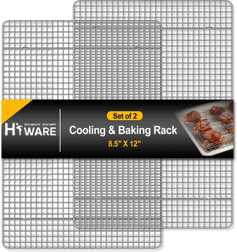 Hiware 2-Pack Cooling Racks for Baking - 8.5" x 12" - Quarter Size - Stainless Steel Wire Cookie Rack Fits Quarter Sheet Pan, Oven Safe for Cooking, Roasting, Grilling - Image 1
