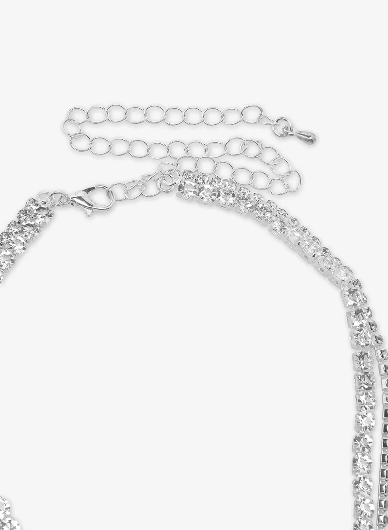 Ella Limited Edition Silver Heart Shaped Diamonte Jewelry Set Necklace Earrings Bracelet for Women | Best Price UAE