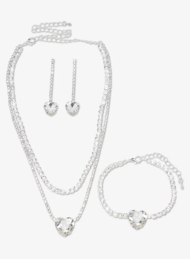 Ella Limited Edition Heart Shaped Diamonte Jewelry Set Necklace Earrings Bracelet
