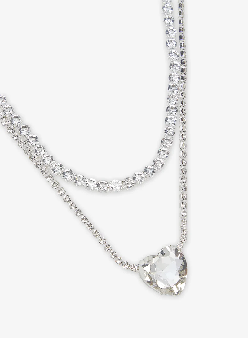 Ella Limited Edition Silver Heart Shaped Diamonte Jewelry Set Necklace Earrings Bracelet for Women | Best Price UAE