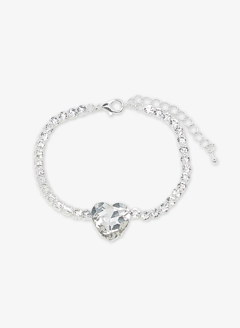 Ella Limited Edition Silver Heart Shaped Diamonte Jewelry Set Necklace Earrings Bracelet for Women | Best Price UAE
