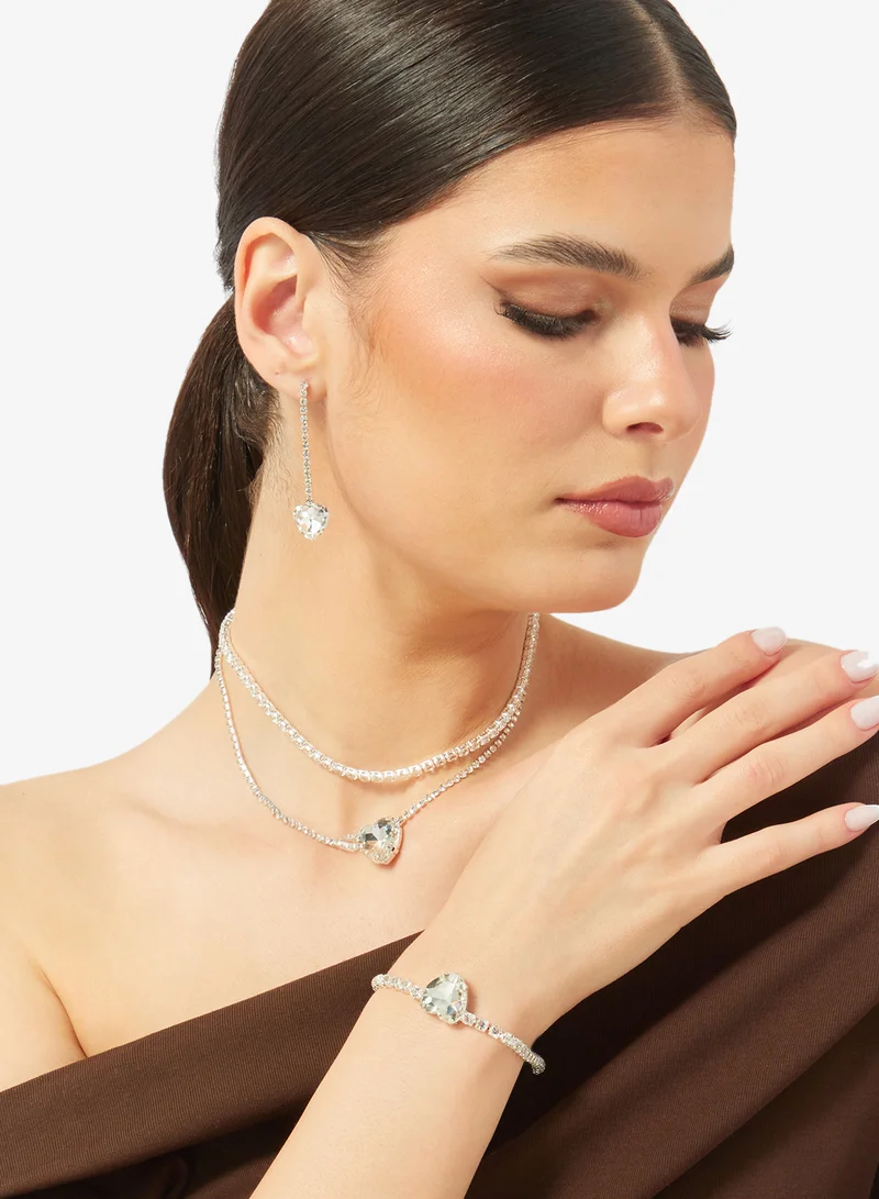 Ella Limited Edition Silver Heart Shaped Diamonte Jewelry Set Necklace Earrings Bracelet for Women | Best Price UAE