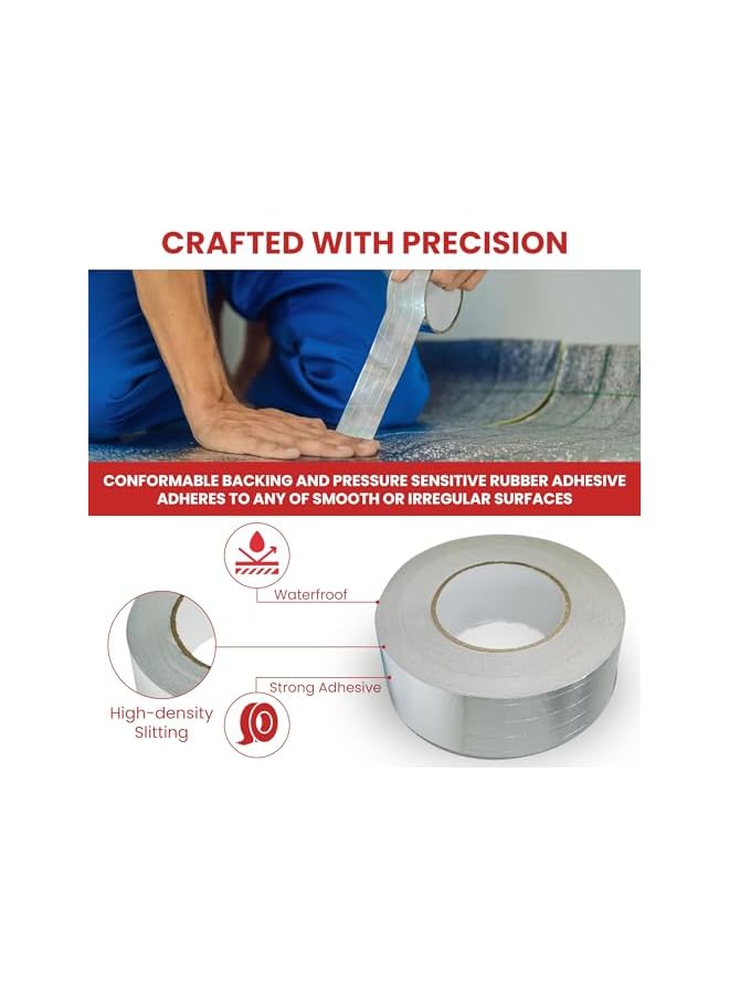 PROMASS Glass Aluminum Foil Tape, Glass Fiber Cloth Aluminum Tape Silver, Reinforced Self-Adhesive Heat Reflective Tape, Heat Jacketing Insulation Resistant High Temperature HVAC Tape (2.36inch x 82ft)  - Image 2