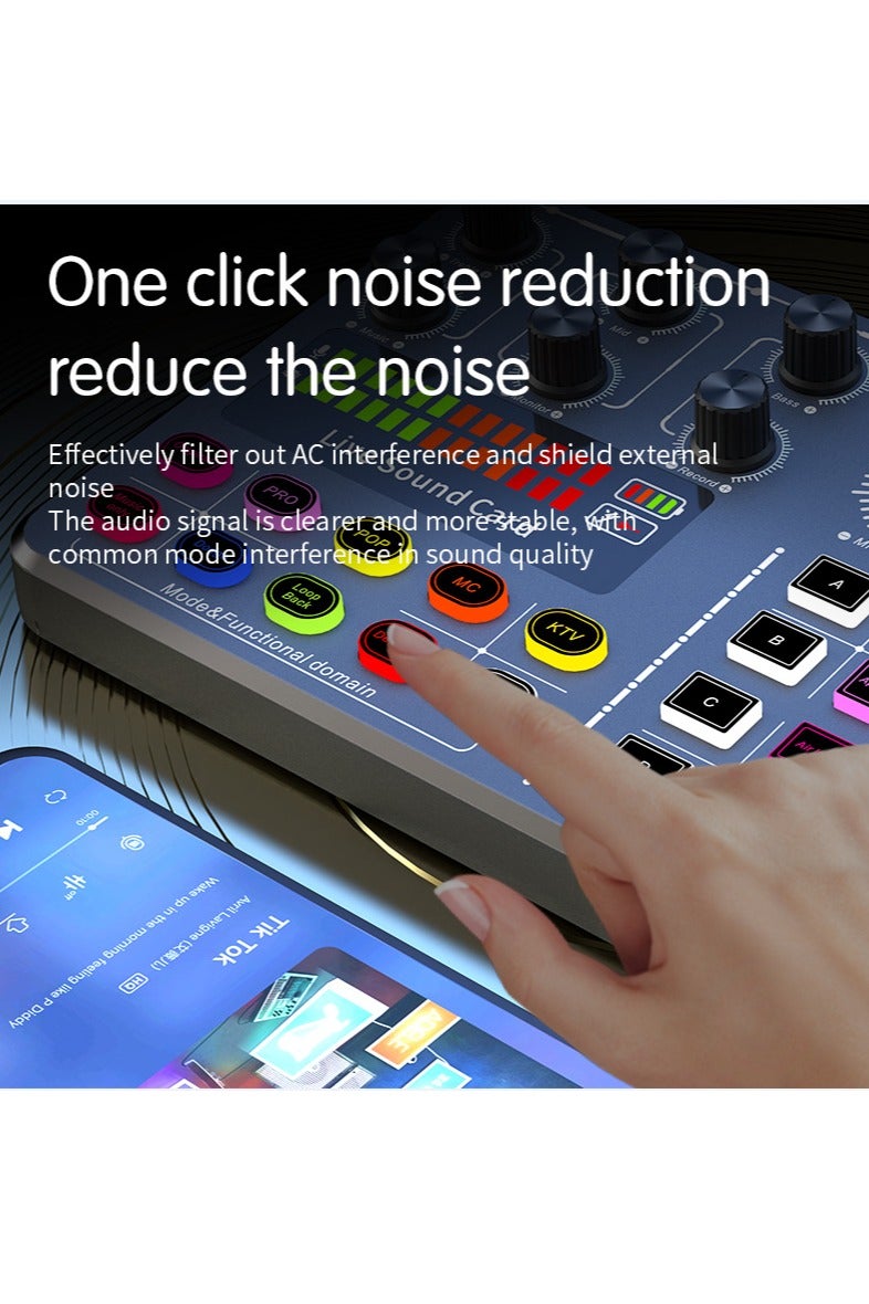 Podcast Audio Mixer with RGB Colorful Buttons, All-in-One Podcast DJ Device Live Broadcast Sound Card for PC Karaoke Singing Gaming Tik Tok  - Image 3