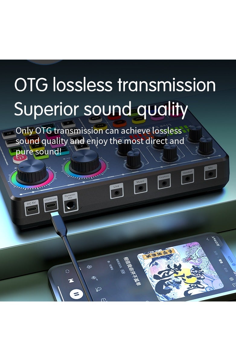 Podcast Audio Mixer with RGB Colorful Buttons, All-in-One Podcast DJ Device Live Broadcast Sound Card for PC Karaoke Singing Gaming Tik Tok  - Image 2