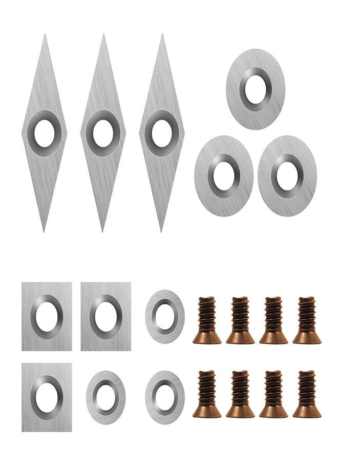DEEFIINE Tungsten Carbide Cutters Inserts Set for Wood Lathe Turning Tools Include 11 mm Square with Radius, 12 mm and 8.9 mm Round, 30 x 10 mm Diamond with Pointed Point,8 Pieces screws. - Image 1