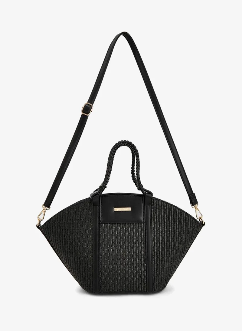 Peppermint BLACK Textured Tote Bag With Double Handle for Women | Best Price UAE