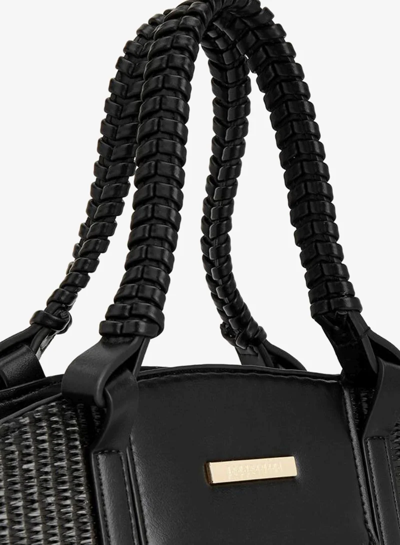 Peppermint BLACK Textured Tote Bag With Double Handle for Women | Best Price UAE