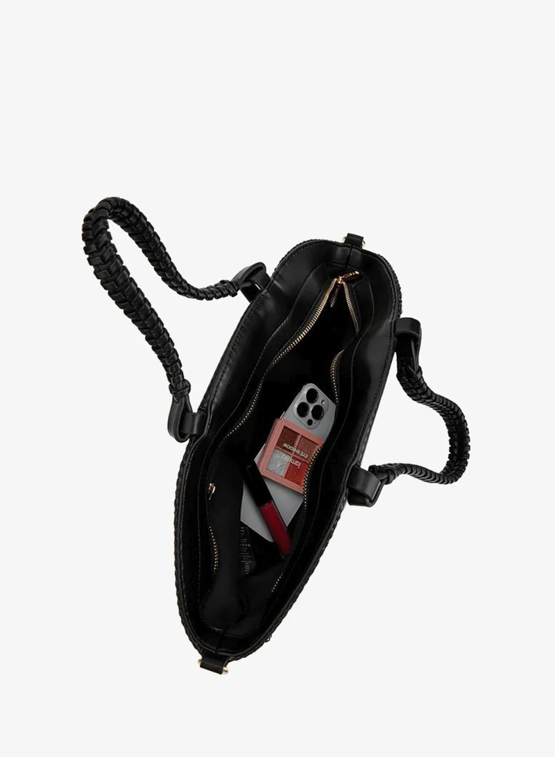 Peppermint BLACK Textured Tote Bag With Double Handle for Women | Best Price UAE