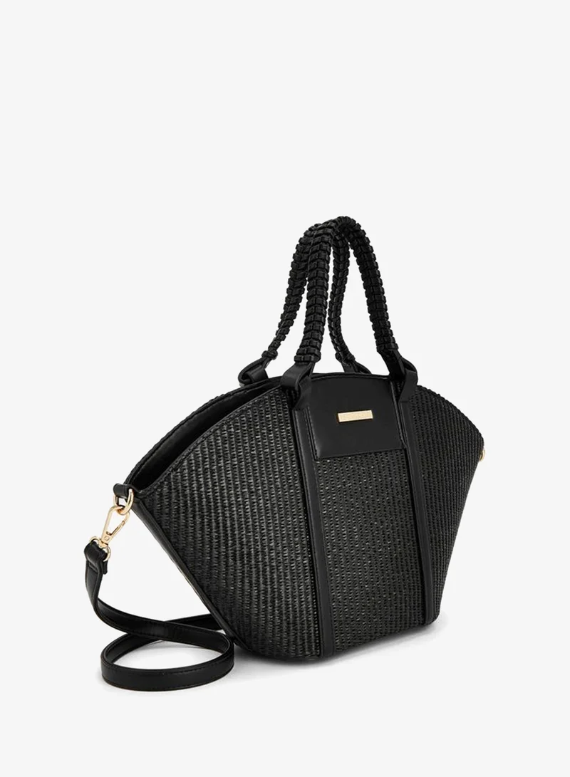 Peppermint BLACK Textured Tote Bag With Double Handle for Women | Best Price UAE