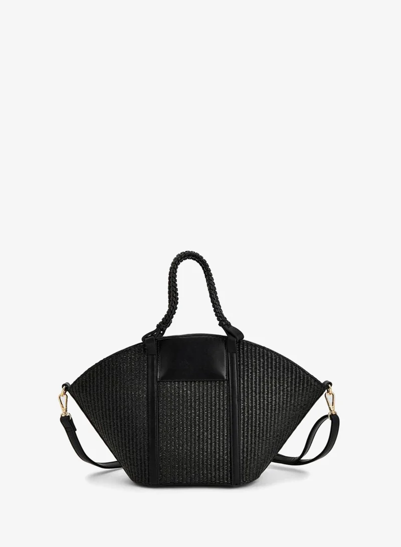 Peppermint BLACK Textured Tote Bag With Double Handle for Women | Best Price UAE