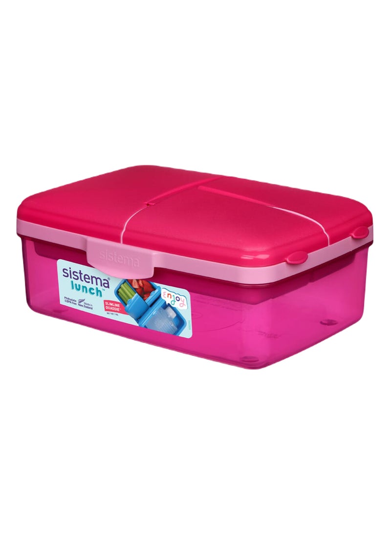 Sistema Slimline Quaddie Lunch Box 1.5L Pink – BPA Free Lunch Container with Multi Compartments, Leak-Resistant Food Storage Box for School, Office, Meal Prep, Travel & Everyday Lunches - Image 1