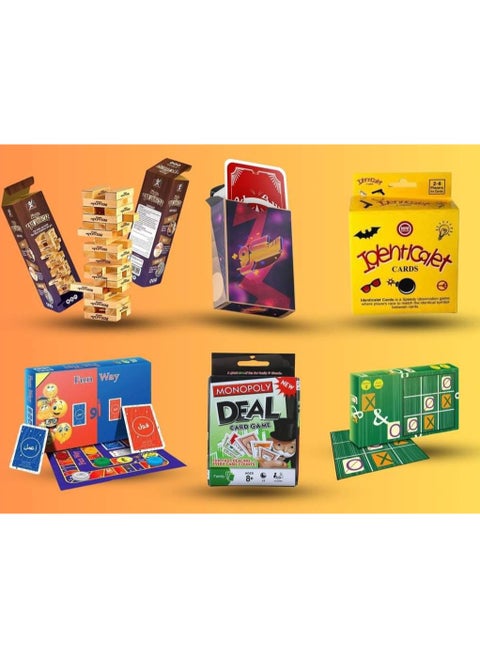 A set of games for entertainment (Screw - Edentical game - Monopoly Deal Breaker game - XO game - Jenga game - Say or do game)