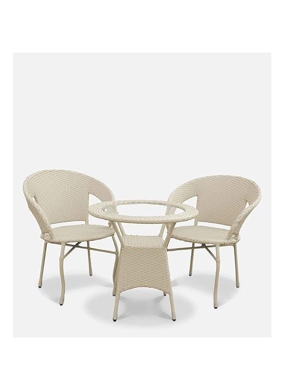 ANAND INDIA GROUPS ANAND INDIA GROUPS D12 Designer 2 Chair 1 Table Set for GardenBalconyTerraceCoffeePoolside Patio Wicker Seating Chair and Table Set Outdoor Furniture D12 21White  - Image 1