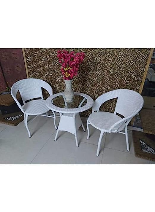 ANAND INDIA GROUPS ANAND INDIA GROUPS D12 Designer 2 Chair 1 Table Set for GardenBalconyTerraceCoffeePoolside Patio Wicker Seating Chair and Table Set Outdoor Furniture D12 21White  - Image 2