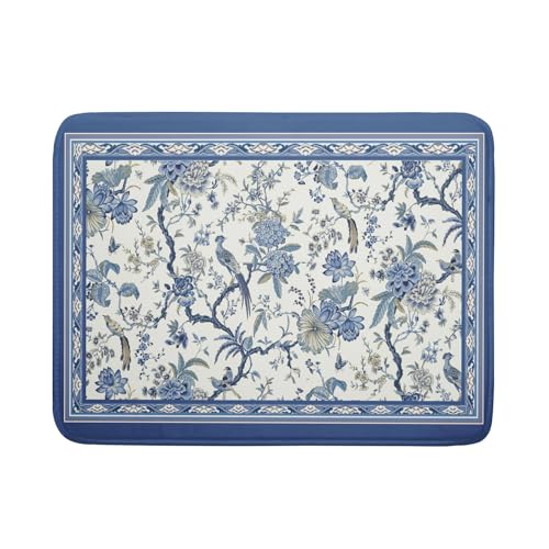 Giwawa Chinoiserie Dish Drying Mat 18x24in Blue White Oriental Floral Birds Kitchen Drainer Mats Porcelain Flowers Absorbent Microfiber Dish Drying Pad Large for Countertop Home Decor - Image 1