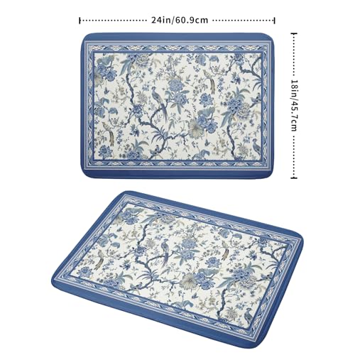 Giwawa Chinoiserie Dish Drying Mat 18x24in Blue White Oriental Floral Birds Kitchen Drainer Mats Porcelain Flowers Absorbent Microfiber Dish Drying Pad Large for Countertop Home Decor - Image 3