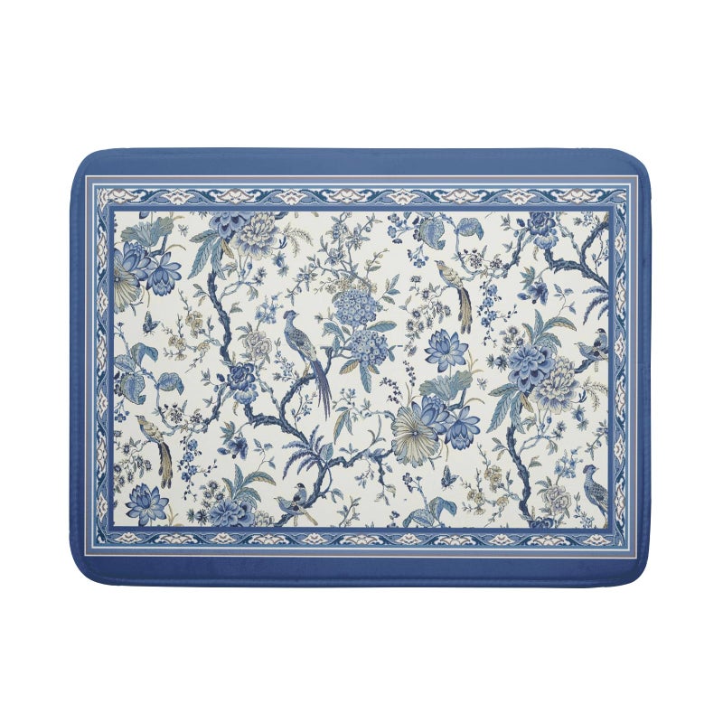 Giwawa Chinoiserie Dish Drying Mat 18x24in Blue White Oriental Floral Birds Kitchen Drainer Mats Porcelain Flowers Absorbent Microfiber Dish Drying Pad Large for Countertop Home Decor - Image 2