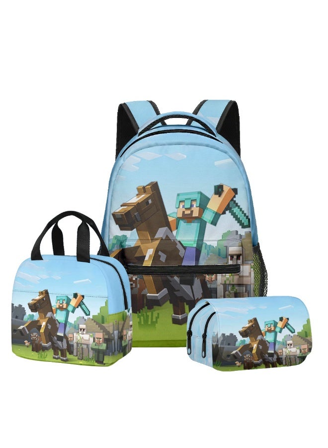 My World 3D New Product Minecraft School Backpack for Kids and Students, Double-Layer Pencil Case, 9-Piece Set - Image 1