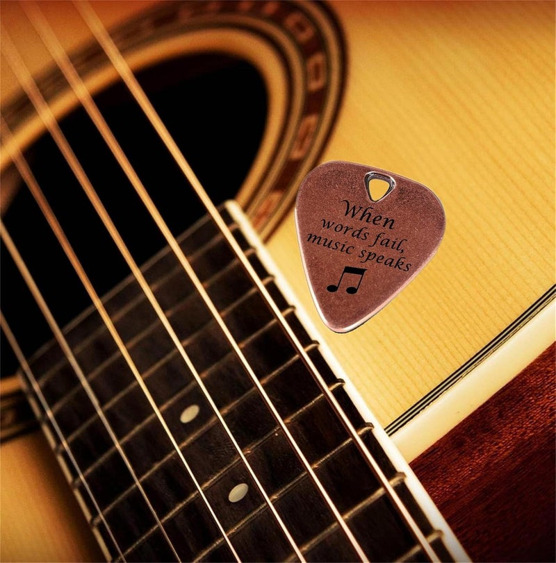 JUPPE Guitar Picks & Bass Picks, Copper Electric Guitar Pick Musician Gift For Guitarist When Words Fail Music Speaks Acoustic Guitar Accessories Gifts (Copper When Words Fail Music Speaks) - Image 5