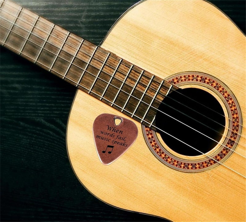 JUPPE Guitar Picks & Bass Picks, Copper Electric Guitar Pick Musician Gift For Guitarist When Words Fail Music Speaks Acoustic Guitar Accessories Gifts (Copper When Words Fail Music Speaks) - Image 3