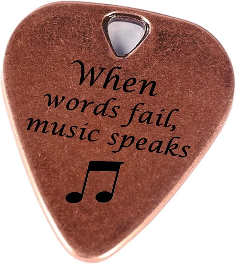 JUPPE Guitar Picks & Bass Picks, Copper Electric Guitar Pick Musician Gift For Guitarist When Words Fail Music Speaks Acoustic Guitar Accessories Gifts (Copper When Words Fail Music Speaks) - Image 1