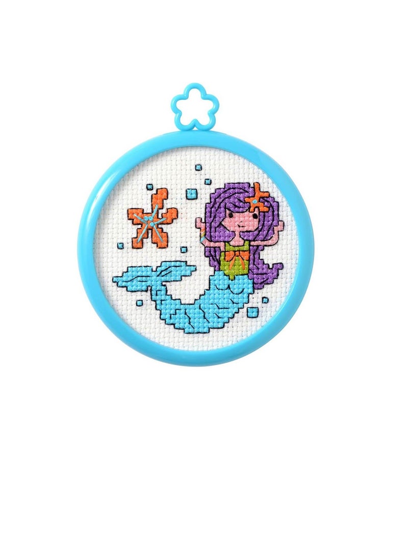 Craft 1st Stitch Mini Counted Cross Stitch Kit 3 inch Round Mermaid - Image 1