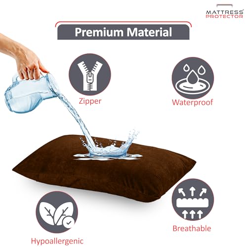 Mattress Protector Ultra Soft Terry Waterproof Pillow Protector - Zippered Closure | Protects Against Dust Mites, Bed Bugs, Oil & Water Spills, Standard Size ( 18x28 Inch - Coffee ) - Pack of 2 - Image 2