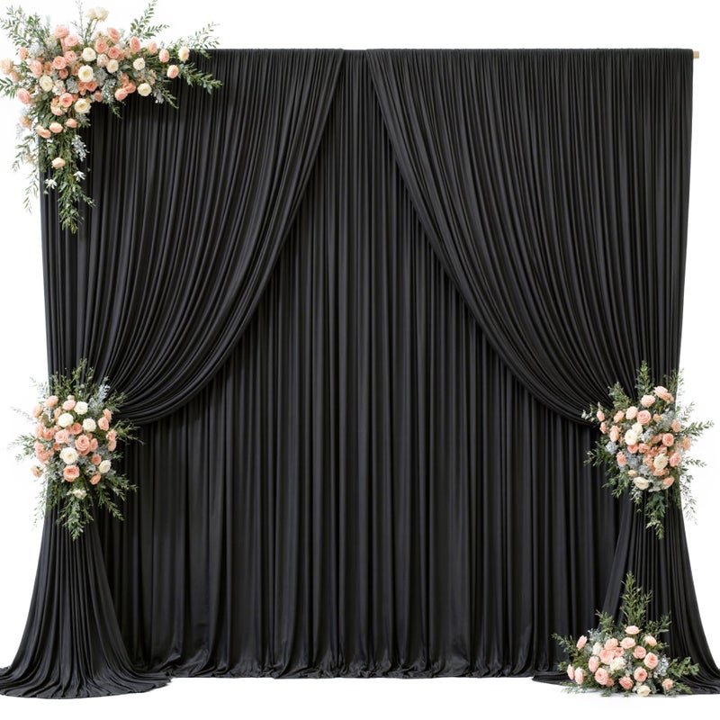 ستائر خلفية سوداء 20 قدم × 12 قدم قماش بوليستر خالي من التجاعيد خلفية تصوير 4 لوحات 12 قدم × 5 قدم ستائر سوداء لحفلة عيد الميلاد زفاف تصوير خلفية زينة