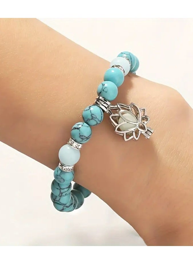 Generic 1pc Natural Stone Bracelet, Yoga Luminous Glow In The Dark Bracelet, Lotus Charm Beads Jewelry For Men Wen Jewelry Gifts  - Image 2