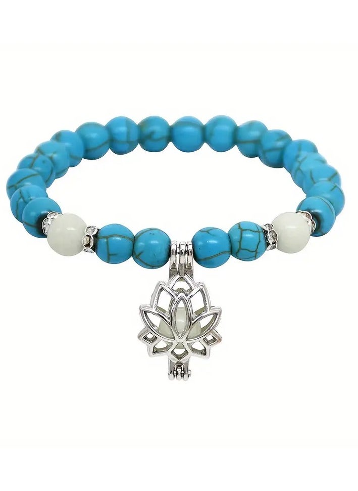 Generic 1pc Natural Stone Bracelet, Yoga Luminous Glow In The Dark Bracelet, Lotus Charm Beads Jewelry For Men Wen Jewelry Gifts  - Image 3